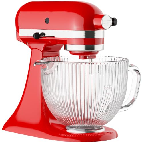 FOCOLLK Glass Mixing Bowl for KitchenAid 4.5-5 Quart Tilt-Head Stand Mixers, 5 Qt Kitchen Aid Mixer Bowl with Handle, Pour Spout & Measurement Markings