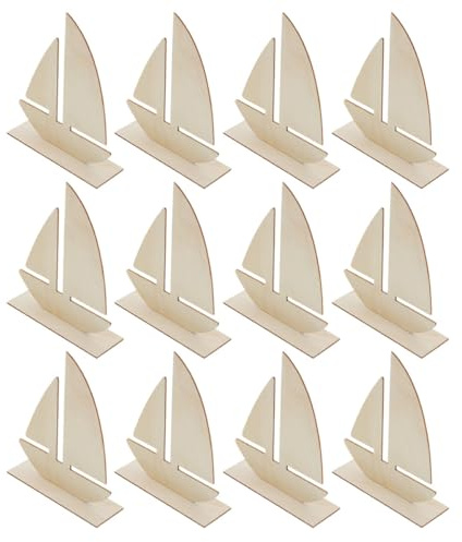 Zerodeko 15pcs Unpainted Sailboat Wood Slices for Craft Project Supplies, Wooden Painting Base with Handcraft Fun, Beige Wood Material for Home Decor and Nautical DIY Projects