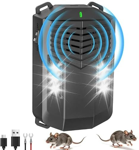 PUTINEI Anti Martre Voiture,Anti Fouine Voiture,Repulsif Rongeur pour Voiture,Répulsif Souris Ultrason avec Flash LED,Anti Rongeur Voiture,Protection Voiture, Grenier, Garage