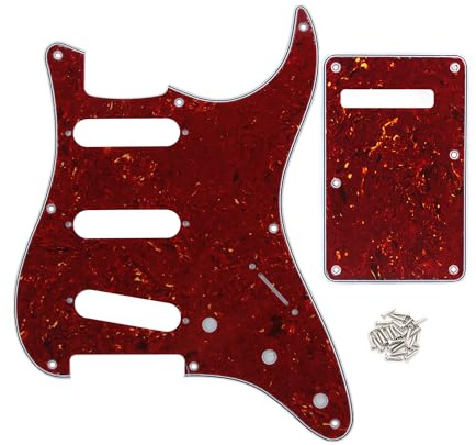 FLEOR Set of 8 Hole SSS Pickguard and Guitar Backplate with Screw for Vintage ST Style Guitar Parts Replacement,4Ply Red Tortoise Shell