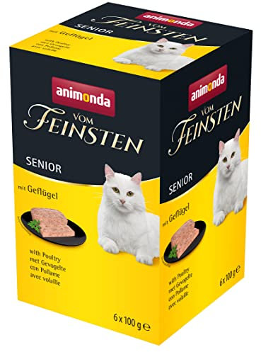 animonda vom Feinsten Senior Katzenfutter nass Nassfutter mit Geflügel (6 x 100g), Katzenfutter ab 7 Jahren, ohne Getreide ohne Zucker, mit frischen, fleischigen Zutaten