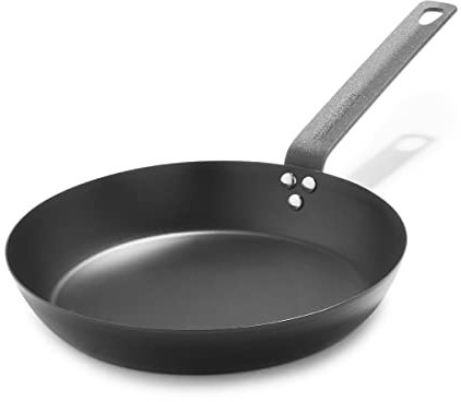 Merten & Storck Induktions Bratpfanne 26 cm aus Kohlenstoffstahl, Antihaftbeschichtung mit Gebrauch, Backofen- und Bratrostsicher bis 315°C, Grillen, Anbraten, Sautieren, Schwarz