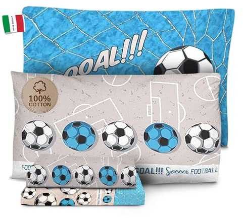 HomeLife Completo Lenzuola Matrimoniali Cotone Fantasia Made in Italy | Set Lenzuola Matrimoniale Cotone: Lenzuolo Matrimoniale Sopra, Lenzuolo Sotto Con Angoli, Due Federe Cuscini | Calcio Azzurro