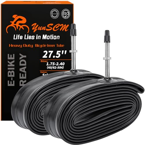 YunSCM 2PCS 27.5 Heavy Duty Bike Inner Tubes 27.5x1.75 27.5x1.95 27.5x2.10 27.5x2.25 27.5x2.35 27.5x2.40 45/62-584 FV48mm Presta Valve Compatible 27.5x1.75/1.95/2.0/2.10/2.25/2.35/2.40 Bike Tube