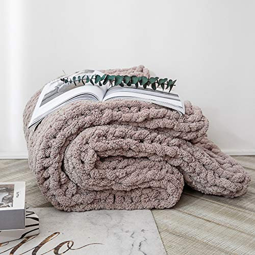 MANG Gestrickte Decke Handgefertigtes Grobe Strickdecke Wolle Garn Arm Kuscheldecke Große Klobige Stricken Decke, Schwarz/Rosa/Grau/Weiß, 100 X 120cm