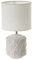 LOLAhome - Lámpara de mesa cilíndrica de 15x28cm | Lámpara para mesita de noche con hojas de cerámica blanca y beige y pantalla de lino (Beige) E14