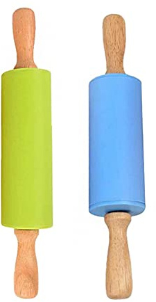 CENPEK Mini Rolling Pin, 2 Pack 9 Inch Kids Rolling Pins Wooden Handle Non-Stick Silicone Rolling Pins for Children Baking Kitchen Tools