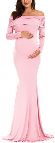 Glampunch Off Shoulders Maternity Dress Long Sleeve Ruched Maternity Gown Baby Shower Photography Pregnant Dress
