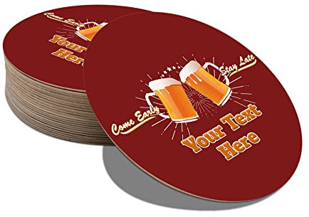 Personalised Beer Mats Pack of 24 - Absorbent Recyclable Round Cardboard Drink Mat Coasters - Accessories for Home Bars Pubs - CO-CARD-DI046-RUBY-R-24 - ADD Your Text