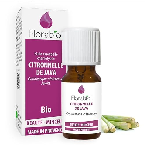 FLORABIOL | Huile Essentielle de Citronelle de Java Bio | Répulsif Insectes, Apaisant les Piqûres | Anti-inflammatoire Musculaire et Articulaire | Fabrication Française | 100% Pure et Naturelle | 10ml