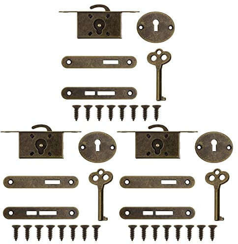 ECSiNG 3 sets Armoire Serrure Antique Serrure de Boîte à Bijoux Décorative avec Clés Vis Vintage Boîte en Bois Serrure Meubles Ancienne Serrure en Alliage de Zinc