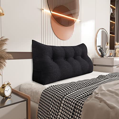 Johnear Rückenkissen als Bettkopfteil Rückenkissen Bett Dreieckiges Lesekissen Rückenlehnkissen Lendenkissen Bücherkissen Kopfenden Stützkissen für Bett Sofa (Anthrazitschwarz, 140×20×50cm)
