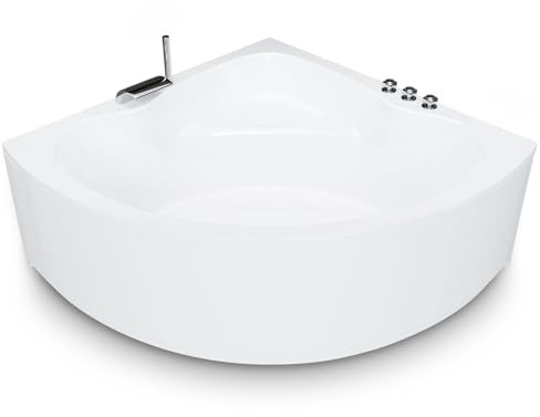 AQUADE Acryl Eckbadewanne 140x140 Modell: Koblenz - Weiß Badewanne Komplettset 140x140 - Badewannen Mit Wannenfüßen + Schürze + Wannenrandarmatur