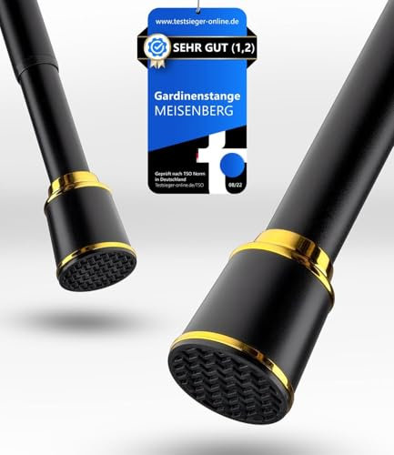 MEISENBERG Gardinenstange ohne Bohren - Schwarz Teleskopstange – Klemmstange Ausziehbar, Vorhangstange zum Klemmen, Ideal für Vorhang & Gardinen - Ø32mm (87-120 cm)