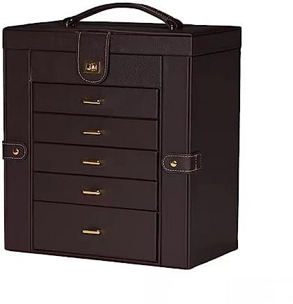 JUNYFFF Schmuckkasten, 6 Ebenen Schmuckkästchen Mit Schubladen Für Damen Mädchen, PU-Leder Schmuckbox Schmuckschatulle Groß Schmuck Organizer Für Ringe Ohrringe Armbänder Halsketten,Braun