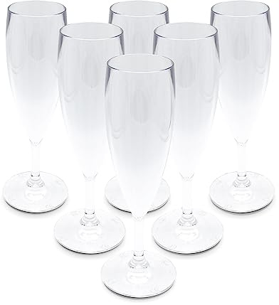 DOJA Barcelona | Plastik Champagnergläser | 60 ml | 6er Pack | Flöten Gläser | 195x68x2 mm | Transparentes Polycarbonat Plastik | Wiederverwendbare Hartplastik Gläser | für Hochzeit, Champagner