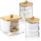 3 Piezas Dispensador de Algodón,Organizador de Almohadillas de Maquillaje,Contenedor de Hisopos de Algodón de Acrílico con Bambú Tapas,Organizador Baño para Cosméticos Hisopos (3)
