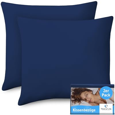 Kissenbezug 80x80 Dunkelblau Doppelpack, Mit Premium Mako-Baumwolle | Kopfkissen-Bezüge für 80 x 80 Kissen, Kissenschoner für Seitenschläferkissen, Sofakissen, 2-er Set Kissenbezüge, Ökotex 100