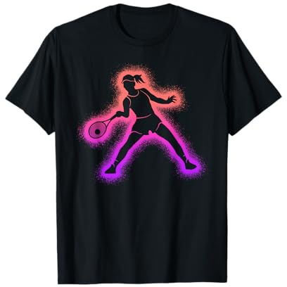 Tennis Spieler Tennistrainer Tennisspieler Designs Damen/Mädchen/Kinder Tennis T-Shirt Schwarz V-Ausschnitt Kurzarm S EU 38/40