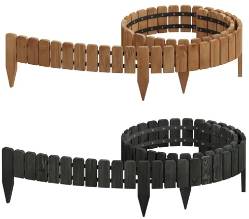 WOLTU Clôture de Pelouse Décorative en Bois, Bordure de Jardin Flexible, Palissade de Jardin Extérieur, Bordure de Parterre pour Gazon, Plate-Bande, Potager, Verger, 203x10 cm, Anthracite