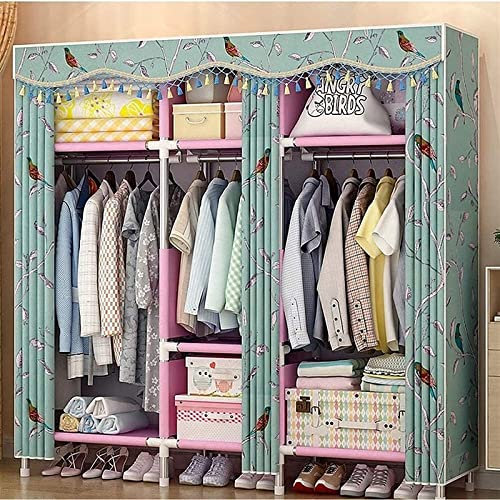 Tragbarer Kleiderschrank, Stoffgarderobe, Kleiderschrank, Schlafzimmer, zusammenklappbar, einfaches Tuch, Stahlrohr, kräftige Verstärkung, doppelt verdickter Stoff, Montage aus Stahlrahmen, C, tragbar