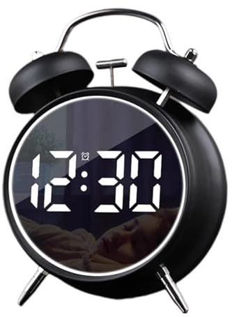 Justup Wecker, Digitaler Wecker mit Große LED Anzeige, Leise Rund Dekorative Kleine Mini-Analog-Moderne Uhr, Digital Uhr mit Datumsanzeige und Temperaturanzeige USB Netzanschluss (Schwarz)