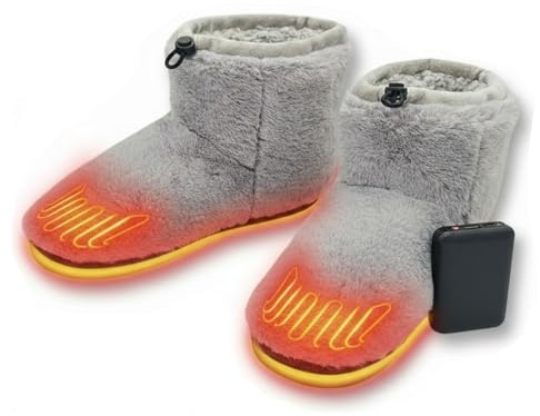 NorthHeat Beheizbare Hausschuhe für Damen in Grau, EU Schuhgröße 37-38. Elektrisch beheizte Pantoffeln mit breiter Passform – ideal für kalte Füße. Komfort und Wärme im Winter