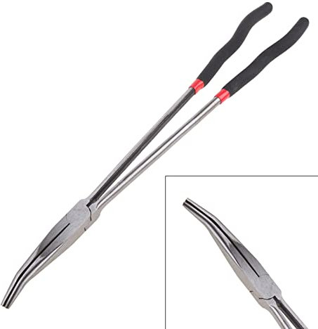 Pinze multiuso a becco lungo, curvatura a 25 gradi, curva a 45 gradi, punta dritta, manico extra lungo, 40,6 cm