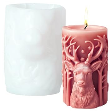 Christmas Pillar Candle Mould,1PC Reindeer Christmas Tree Cylinder Candle Moulds for Candle Making,Candy Chocolate Fondant Molds Resin Casting Mould for Handmade Soap Aromatherapy