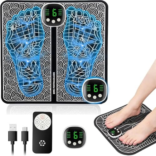 EMS Fußmassagegerät,Fußmassagegerät Elektrisch,Faltbares und Tragbares Elektrisches Fußmassagegerät zur Durchblutungs-und Muskelschmerzlinderung,8 Modi und 19 Intensitäten