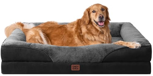 EHEYCIGA Orthopedic XL Dog Bed for Large Sized Dog, 42x30x7.5 Inch Extra Large Memory Foam Dog Couch Bed with Sides, Waterproof Liner & Washable Removable Cover, Bolster Pet Sofa, Grey/Black