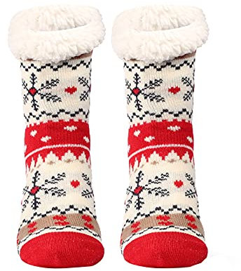 TianWlio Chaussette de Noel Femme Homme Thermique Antiderapante Hiver Christmas Fantaisie Chaussette Chaudes Polaire Douces et Confortables Chaussettes d'hiver Chaudes et Floues (White, One Size)