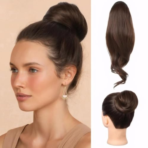 Rpaeoy Natürlich Aussehender Dutt Haarteil 1 Stück Hochwertige Synthetische Haarverlängerung Einfach Zu Befestigen Perfekt Für Hochsteckfrisuren Schwarzes Haarteil Für Damen(Dark Brown)