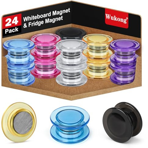 Wukong Magnete für Magnettafel - 24 Stück | 6 Farben Fridge Magnete Stark für Magnettafel, Schule, Seminare, Kühlschrankmagnet Schließfächer und Foto Ø 30 mm