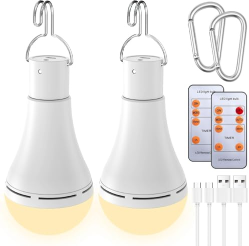 Ycagrain - Bombilla LED recargable por USB con mando a distancia para corte de corriente en casa, bombilla LED suspendida ABS+PC para uso exterior, 2 unidades