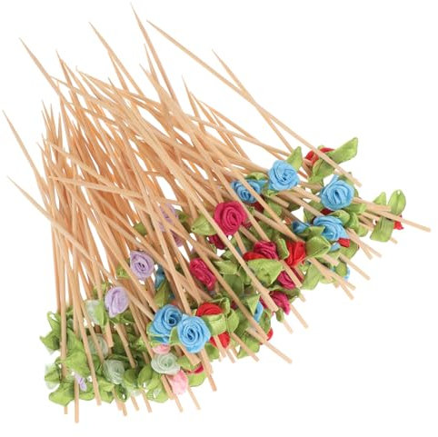 Alipis Palillos de Frutas Decorativos Forma de Rosa Ideales para Fiestas y Restaurantes 100 Resistentes de Madera y Tela para Aperitivos y Cócteles