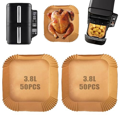 100 Stück Airfryer Backpapier für Heißluftfritteuse Ninja, Ninja Heißluftfritteuse Zubehör für Ninja Double Stack 7.6L Air Fryer SL300EU, Airfryer Zubehör für Ninja Sl300eu