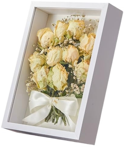 SUQ 3D Caja Sombra, Pantalla Caja Sombra De Las Flores Caja, Caja De Pantalla Profunda, Madera Caja Pantalla Marco Imagen Memorabilia Entradas Flor de la Medalla de Artesanías (Blanco, 21 x 29 cm)