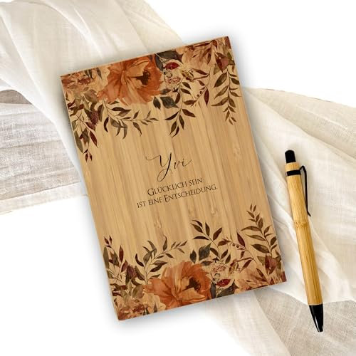 Manufaktur Liebevoll Notizbuch personalisiert Tagebuch mit Namen A5 personalisiert Journal Mädchen Frauen Geschenk Notizbuch Bullet Journal (Motiv Glücklich)