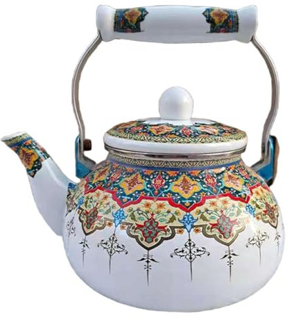 F Fityle Emaille Tea Blumen Emaille Topfsaft Wasser Krug Bequemer Griff Wasserkrug 2,5 L Teekanne für Bier Kaltwasser Restaurant, B