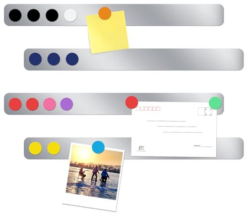 Quuylin 4 pezzi di Strisce Magnetiche per Bacheca in Ferro Inossidabile, 30x3cm Lavagna Magnetica, Autoadesivo con 12 pezzi di Magneti Colorati, per Ufficio, Lavagna Magnetica, Parete Fotografica