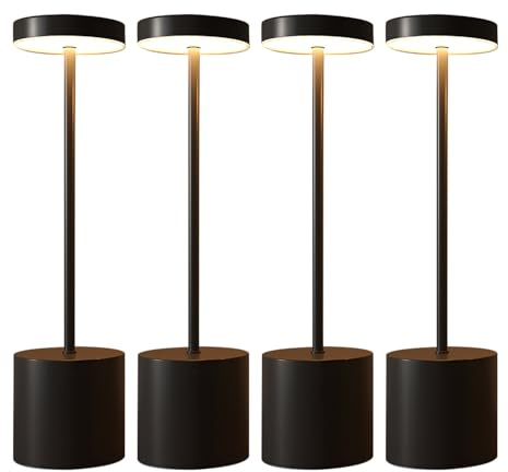 CATAVANA-Lot de 4 Lampes de table sans fil - Rechargeables LED pour Intérieur/Extérieur - Cable USB-C - Lampe Tactile avec Variateur - Design en Métal - Marque Française - Noir