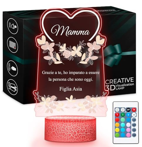 Maverton Lampada personalizzata a Led - Cornice foto con illuminazione multicolore - Idea regalo mamma compleanno - Lastra Acrilica con stampa foto personalizzata - Per la festa della mamma