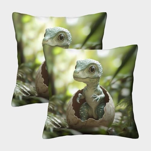kaiyun 2 Pack A Baby Tyrannosaurus Rex Just Hatched from An Egg Pillow Case 3D Jungle Printed Cushion Box Suitable for Home Living Room Decoration Car Pillow Case 45x45cm