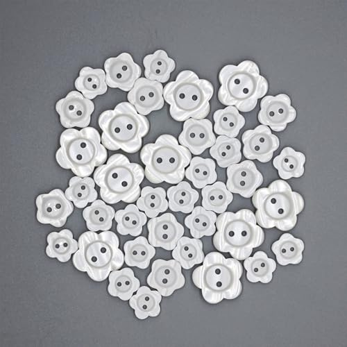 CANDEOLA 40-Pcs Mixed White Flower Buttons | Bulk Assorted White Sewing Replacement Buttons for Sewing Crafts Clothes Decorations (Pink, 12.5mm 15mm 20mm)