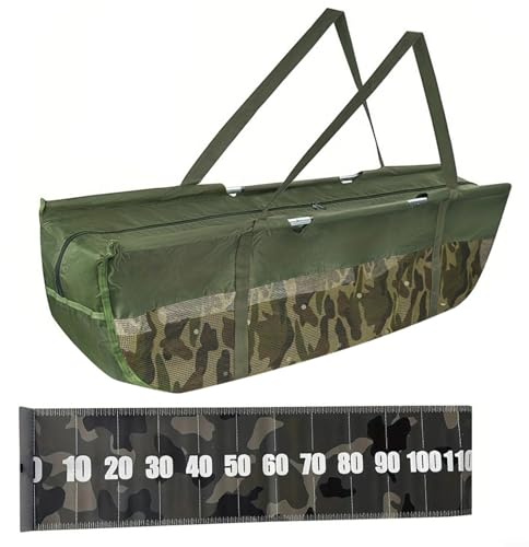 HomeVortex Strapazierfähige Angeltasche mit Maßlineal, 117 cm, faltbare Transporttasche für Barsch, Karpfen, Oxford-Stoff, wasserdicht, Fischschuppe, 30 cm breit, Grün, Wie abgebildet