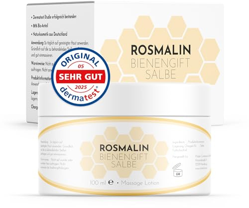 Rosmalin® Bienengiftsalbe hochdosiert - Aus Deutschland - Balsam - Bienengift Creme (kühlend & wärmend) - Natürliche Bienengift+Salbe mit Kräutern - Ayurveda, 100 ml