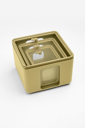 BLIMPLUS - Set 3 Contenitori Quadro Citrus Peek Box (XS, S, M) - Porta Alimenti Salva Freschezza Impilabili Microonde Coperchio Trasparente - Made in Italy