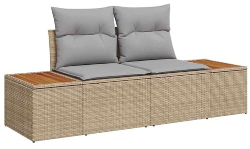 vidaXL Trädgårdsoffa Beige 184 x 62 x 85cm konstrotting, Modulsoffgrupp för utomhusbruk, hållbar rektangulär, lätt och väderbeständig för trädgård, terass, och uteplats