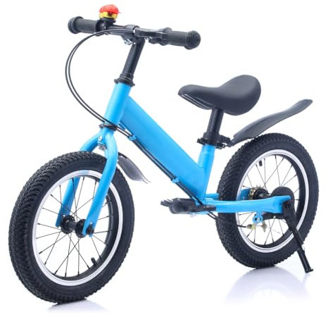 CXYTX 14 Zoll Laufrad, ab 2-5 Jahre mit Bremse – 3-in-1 BalanceBike mitStützrädernHöhenverstellbarer Sattel Ultraleichter Kohlenstoffstahl 7KG für Jungen & Mädchen,Blau,14 Years